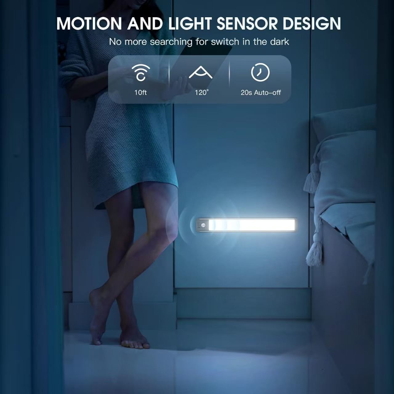 Under Cabinet Lighting,40 LED Rechargeable Battery Operated Motion Sensor Light Indoor Magnetic Dimmable Closet Lights, Wireless Under Counter Lights