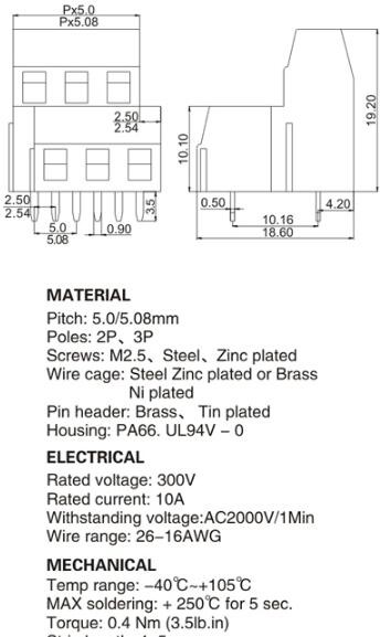 Double - Layer PCB Terminal Block Spacing 5.0/5.08 Mm Plastic Terminal Block