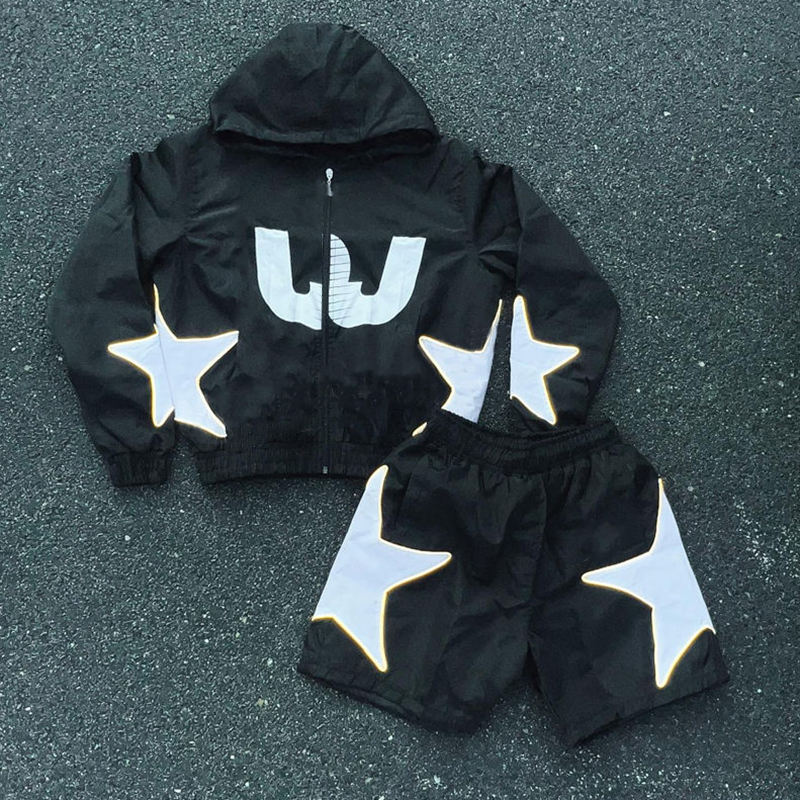 Custom Two Piece Windbreaker Short Jacket Set Zip up Nylon Polyester Streetwear Men Windbreaker Tracksuit Short Set With Zipper
