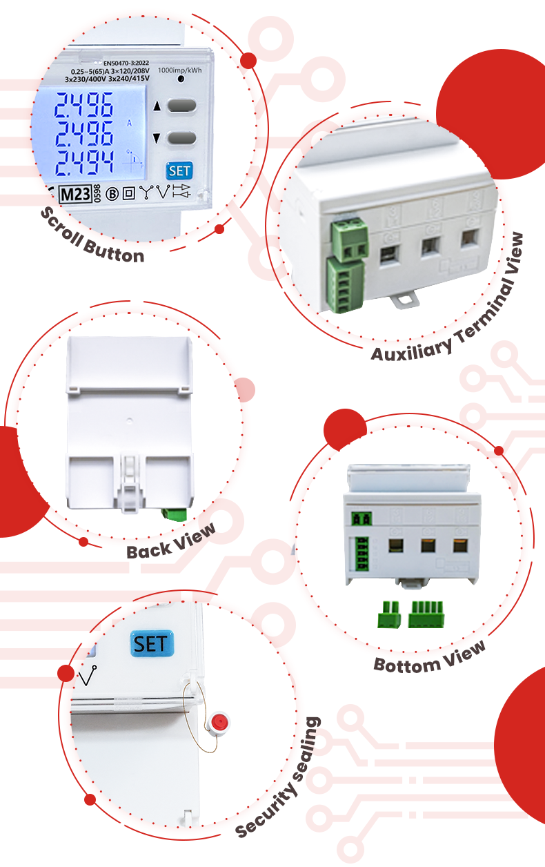 EM4372 3*230/400V 3*240/415V 5 65 A Three Phase Meter with Energy Management System Modbus