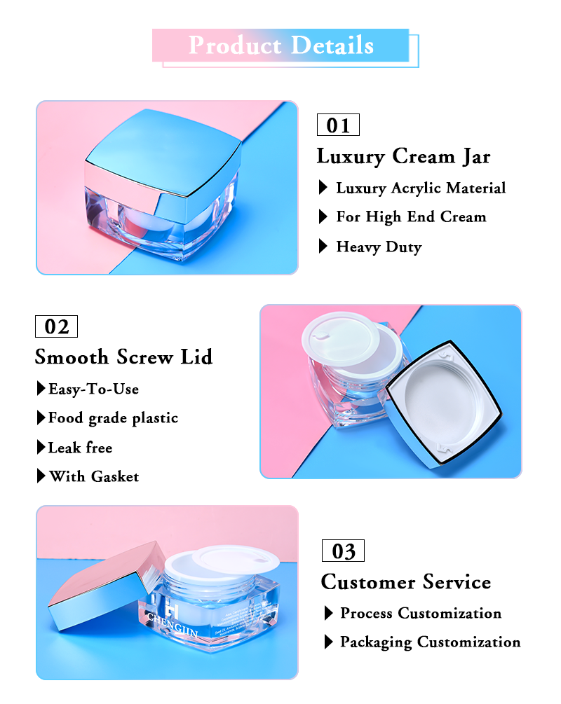 Double Wall 50g Square Acrylic Cream Jar Cosmetic Package Container