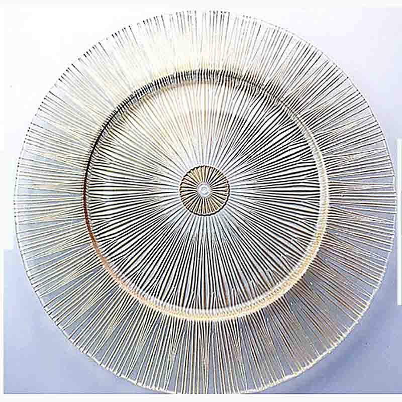 12 Inch Beaded Glass Charger Plate Gold Trim For Wedding Event Supplies