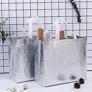 Silvery Bags, Golden bags, Handle bags, Durable Reusable Medium Non-woven Gift Bag Set Of 5,Shopping Bag,Promotional Bag