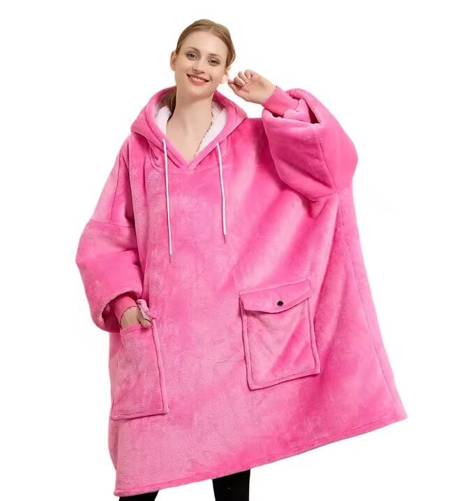 Soild Color Oversized Sherpa Hoodie Blanket Extra Long Hooded Blanket Casual