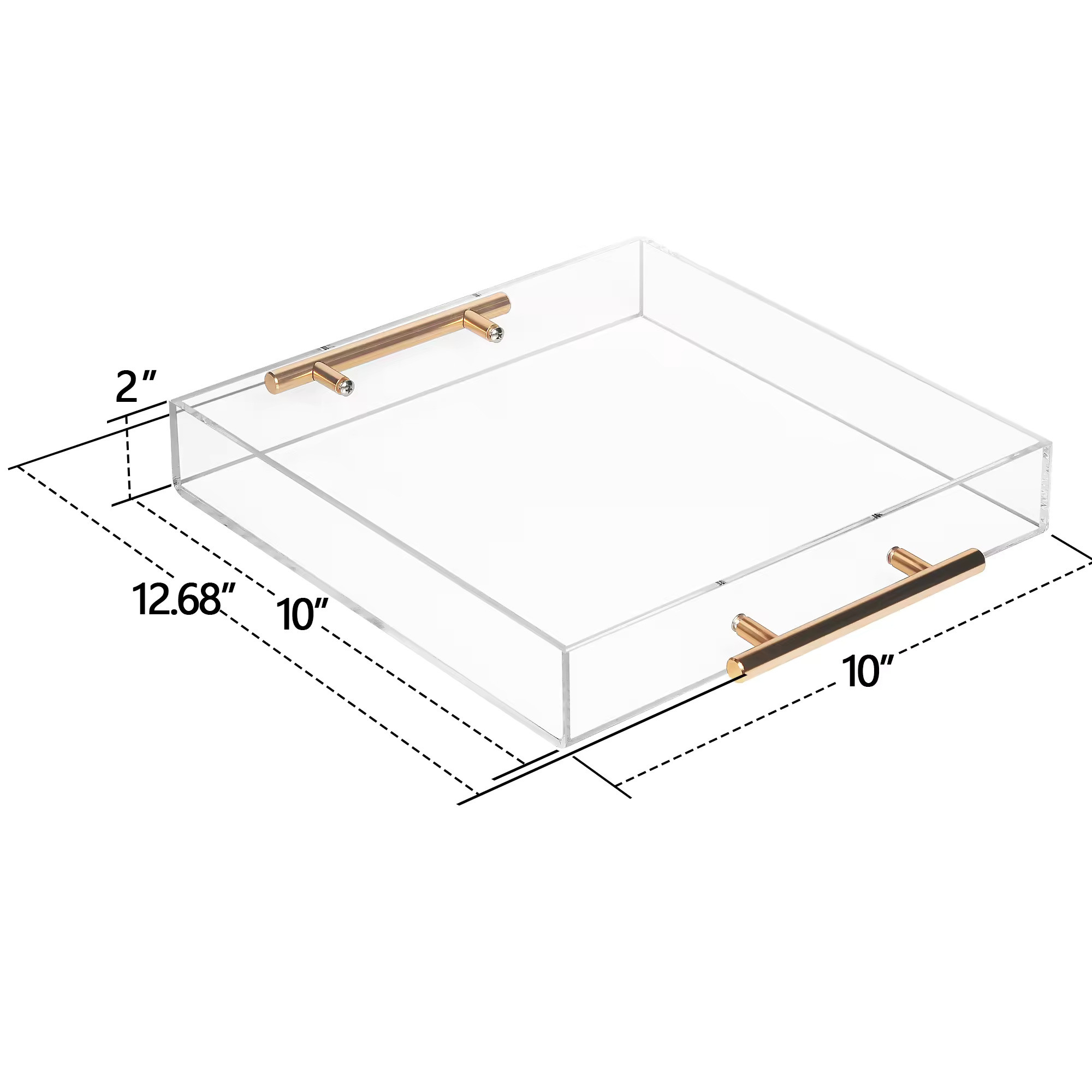 10X10 Inches Square Acrylic Tray With Metal Handles Organizer For Tea Or Coffee