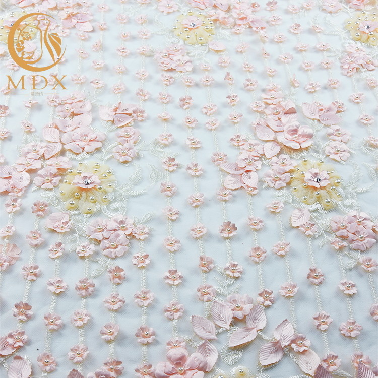 Multiple Colors Tulle 3D Floral Lace Fabric Nylon Embroidery Lace Fabric