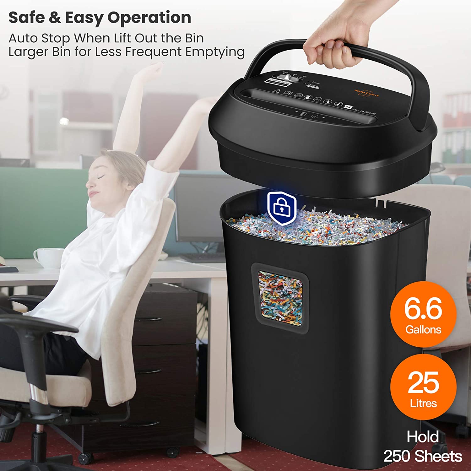 Home and Office Cross Cut Paper Shredder 8-Sheet Capacity Jam Proof 4*38mm Cutting Size
