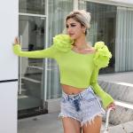 Women'S Handmade Lace Blouse Elegant Timeless Style Lime Crepe Oversized