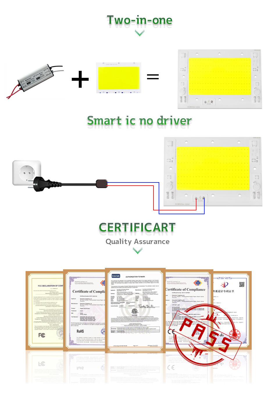 240V Dimming Cob LED Chip 6000K With AC100-240V Voltage 50000hrs Lifespan