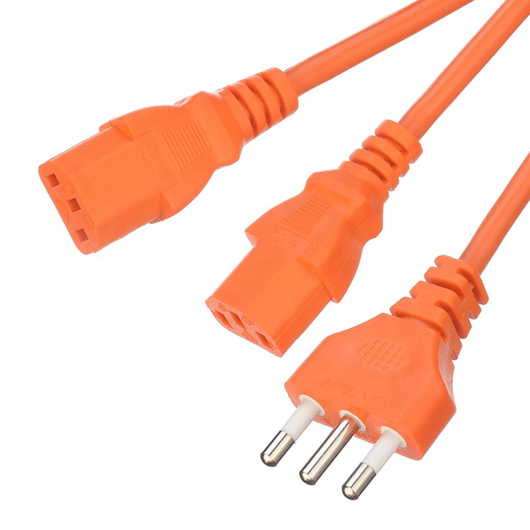 Italy 3pin Plug to 2*C13 Female Y Type Splitter Power Cord Grounding Non-Grounding Current/Voltage Rate 16A/250V