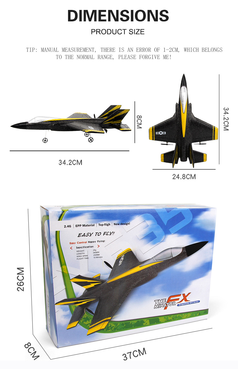 FX635 RC Glider 2.4GHz Remote Control Easy to Fly 2 CH Airplane for Kids Beginners