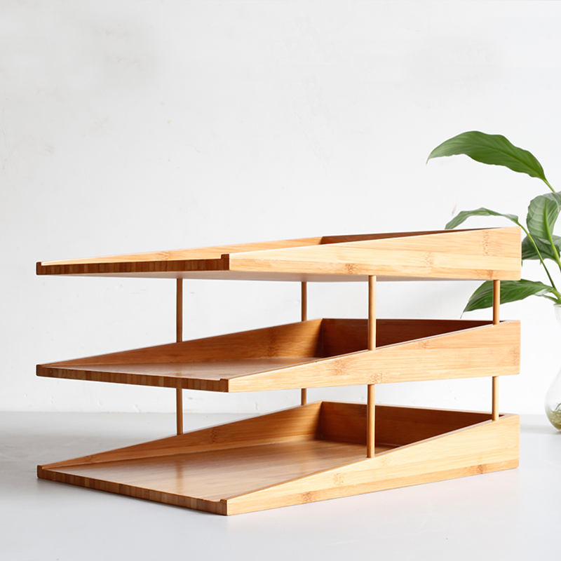 Natural Bamboo Desk File Organizer for Office Paper and Magazine Storage Solution