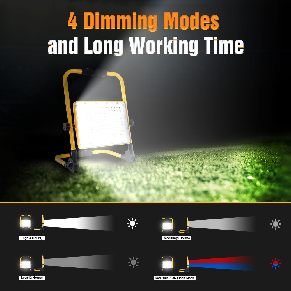 Yellow Rechargeable Portable LED Work Light Foldable 2000 Lumen 48w 85w 90w 7 Inch