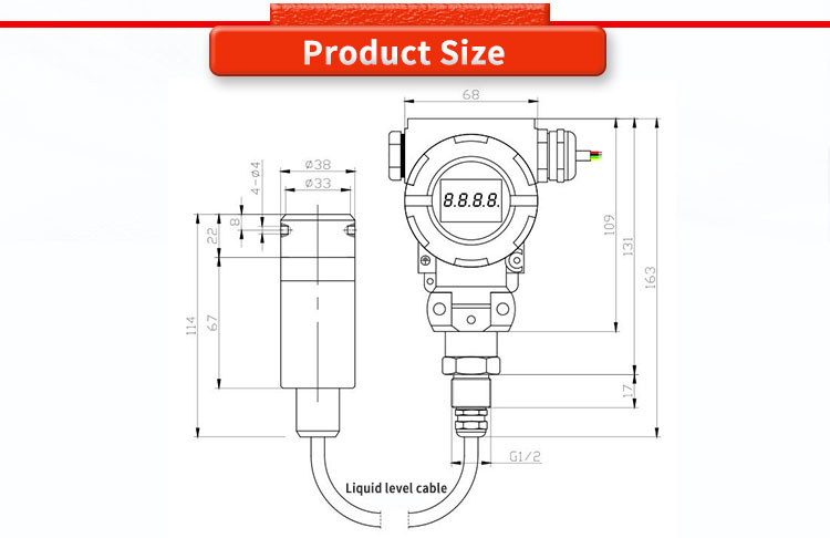 Corrosion Resistant Liquid Level Transmitter UNIVO UBPT500-602TS with Digital Display