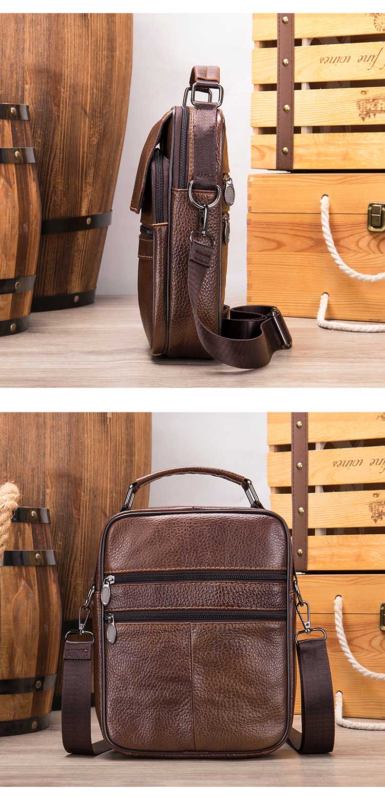 Genuine Leather Men Small Flap Top-handle Handbags Crossbody Bag for Shoulder Messenger
