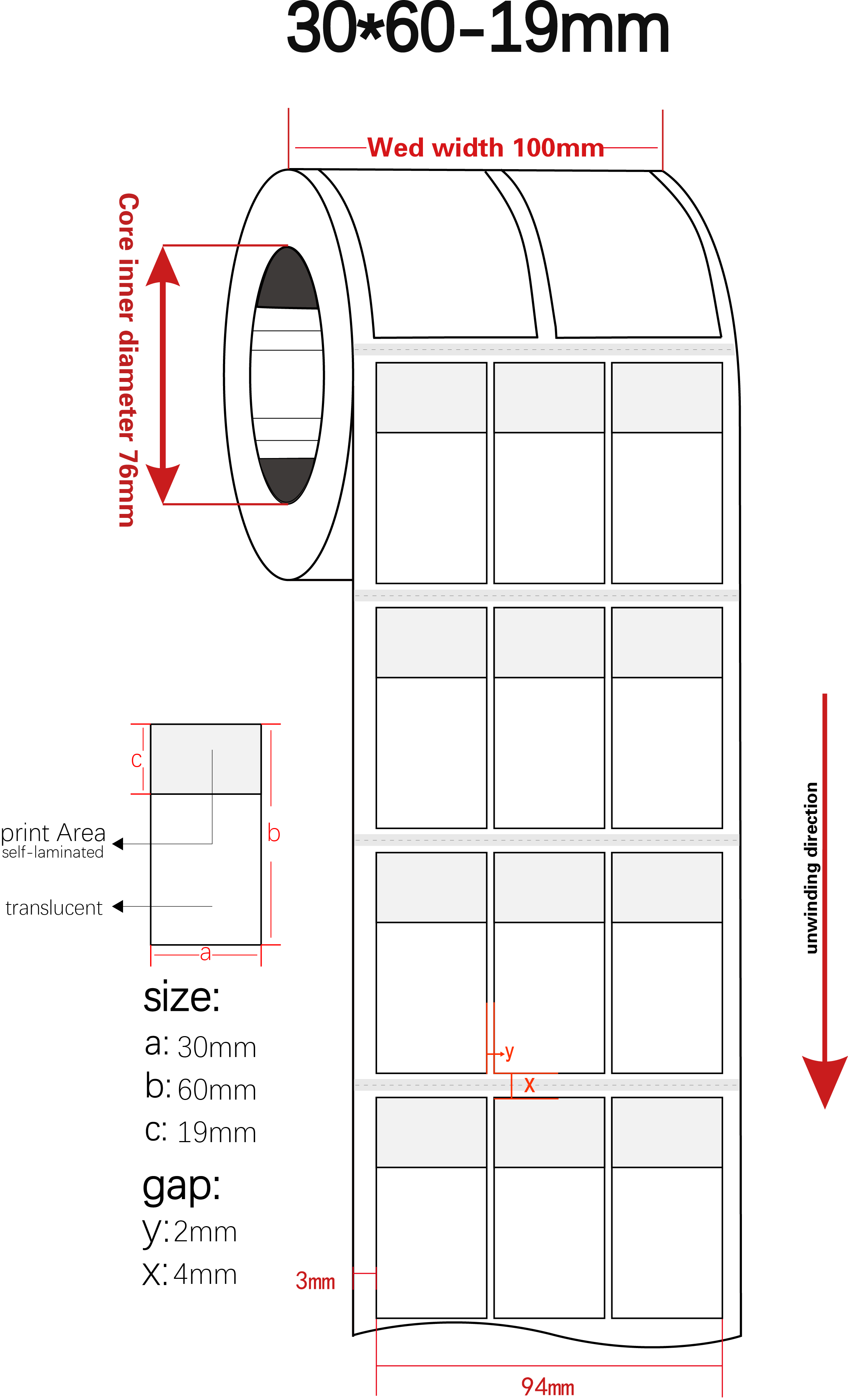 30*60-19mm 1.5mil White Matte Translucent Water Resistant Vinyl Cable Label