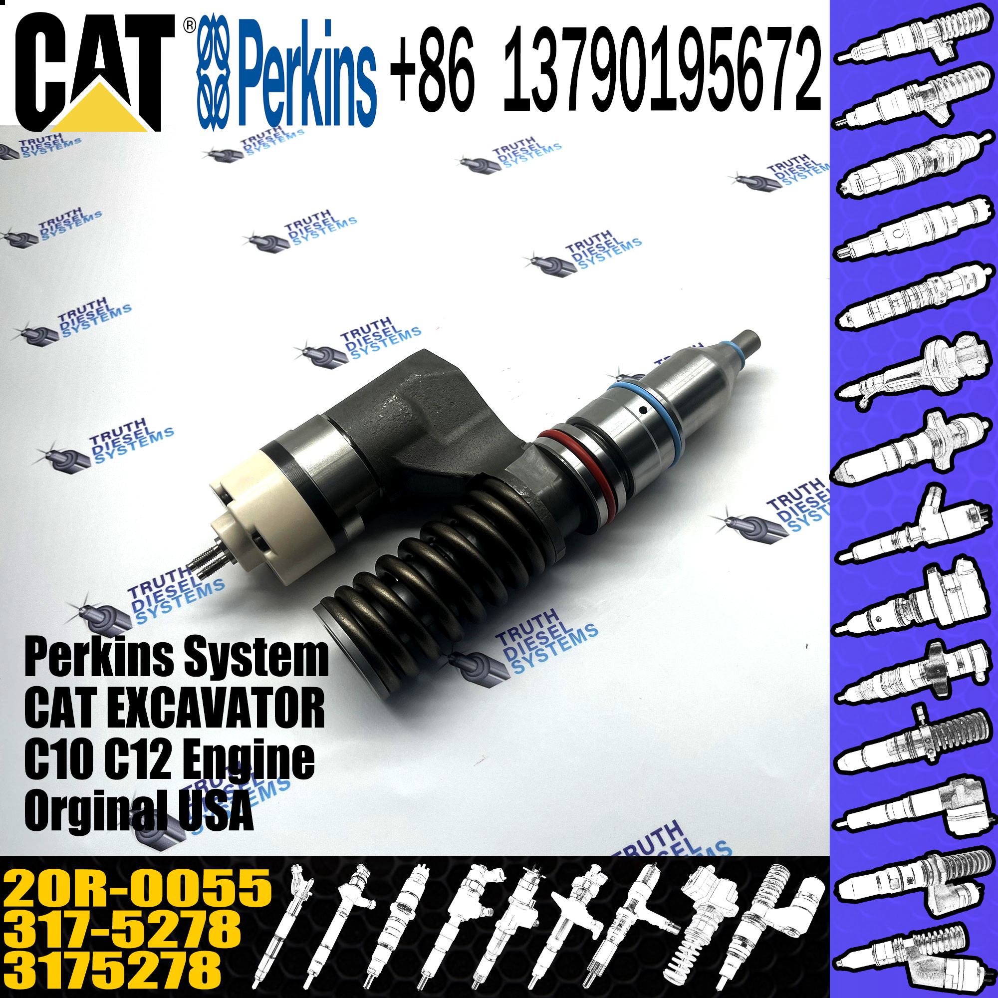 Diesel fuel common rail injector 20R-0055 20R0055 3175278 317-5278 for CAT Excavator 140H E3176C E3196 C10 C12 20R-0055