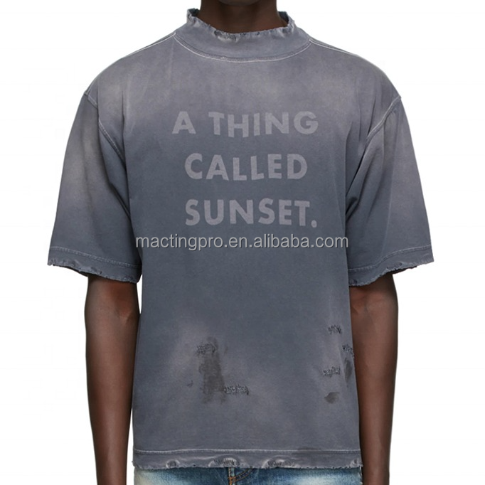 Vintage Wash Tee Shirts Needle Detection Oversized Mens Distressed T Shirt