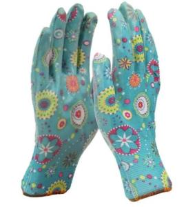 China Garden Nitrile Coated Gloves Floral Liner Nitrile Palm Gloves Size 9 Size 10 wholesale