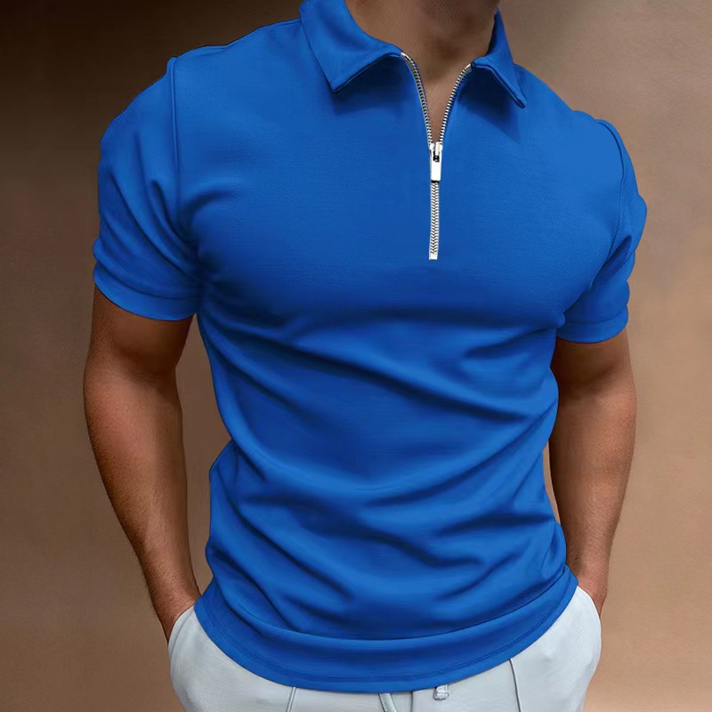 Customized Labels Men's Polo Shirt Breathable Polyester Spandex Zipper Short Sleeve Tops