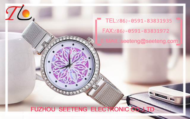 Fashion design wrist watch with colorful pu leather strap and diamond inset dial for ladies