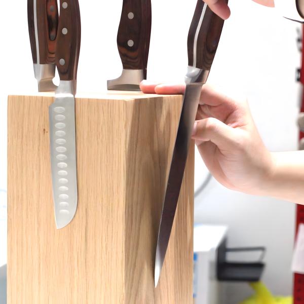 Wood Ferrite Magnet 360 Rotatable Knife Block Holder Rack with Magnetic Stands-Walnut