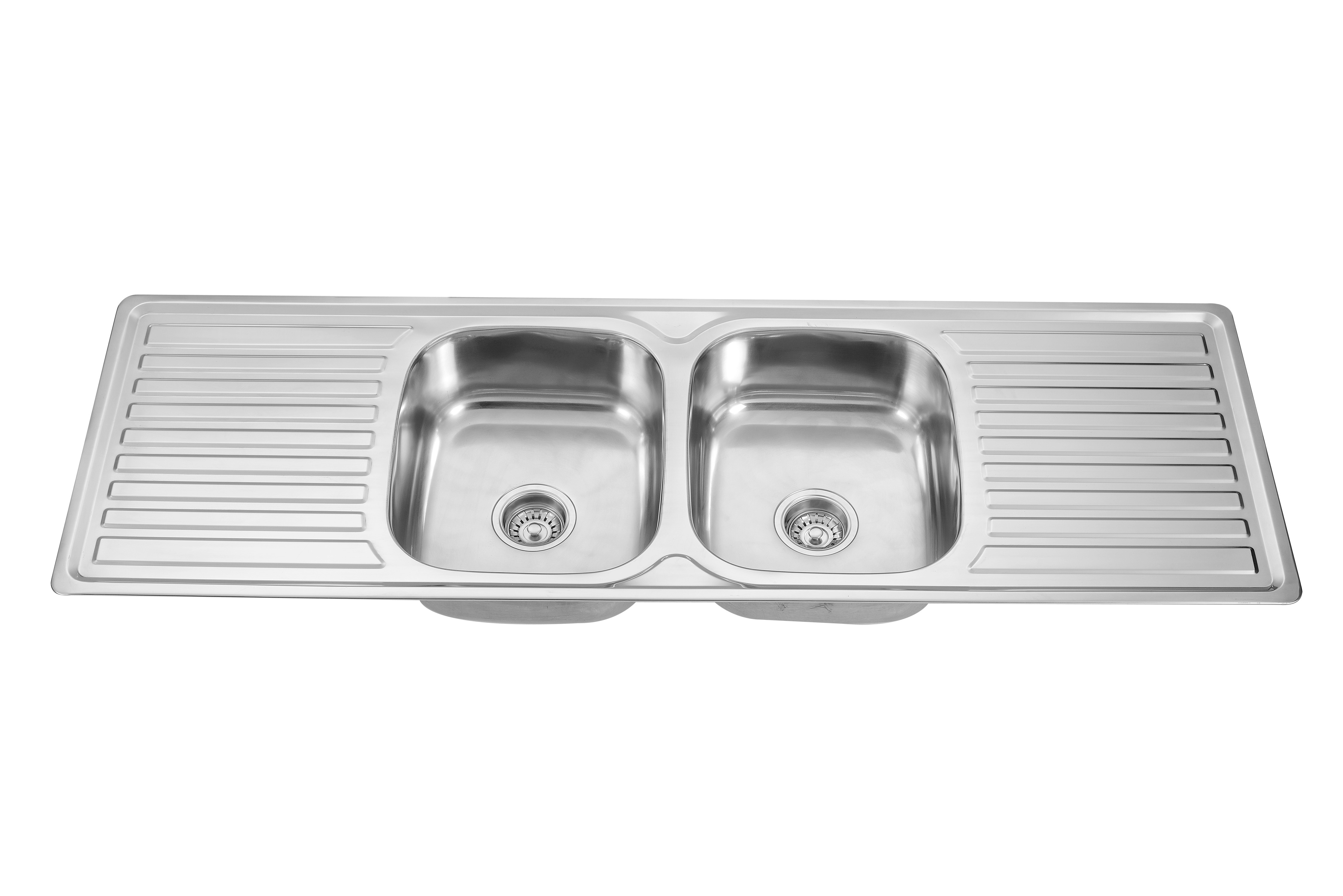 Satin Polish 2 Bowl Kitchen Sink With Drainboard Stainless Steel Anti Corrosion