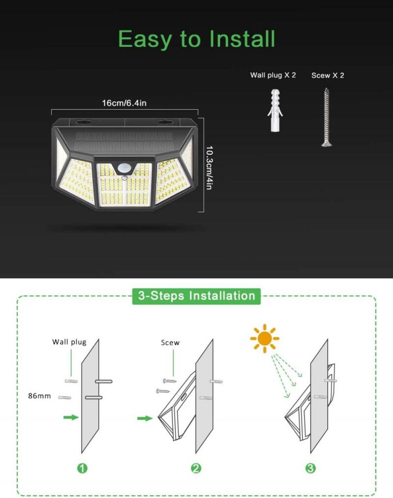 Outdoor Solar Wall Light Motion Sensor Waterproof Street Lamp Solar Powered Sunlight Spotlight