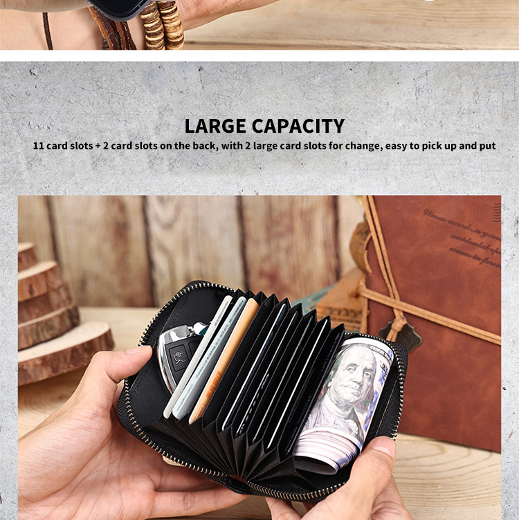 Unisex Coin Purse with Large Capacity and Rfid Blocking Zipper Closure in Leather