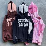 Men'S Hoodie Full Face Zip Up Hoodie Puff Print Brown Heavyweight French Terry