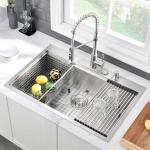 Brushed 16 Gauge Top Mount Stainless Steel Farmhouse Kitchen Sink 33 X 22