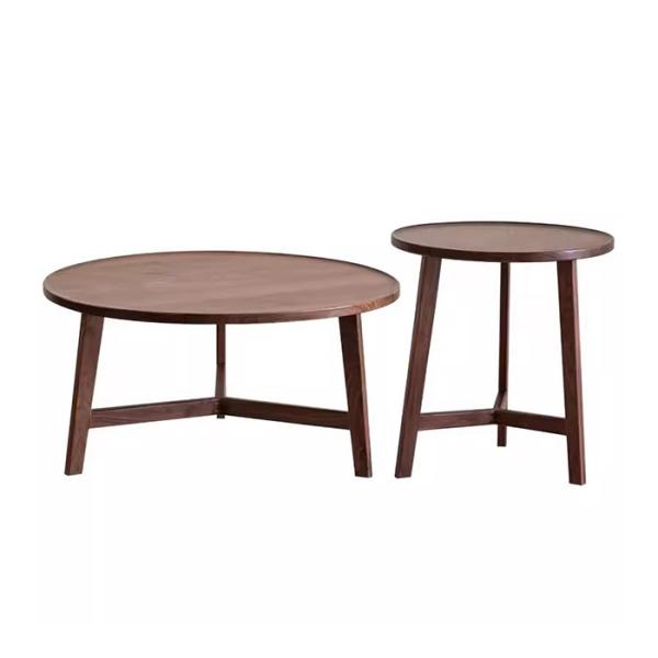 Oak Veneer Central Round Coffee Table Set Table Natural Wood Top Solid Wood Legs