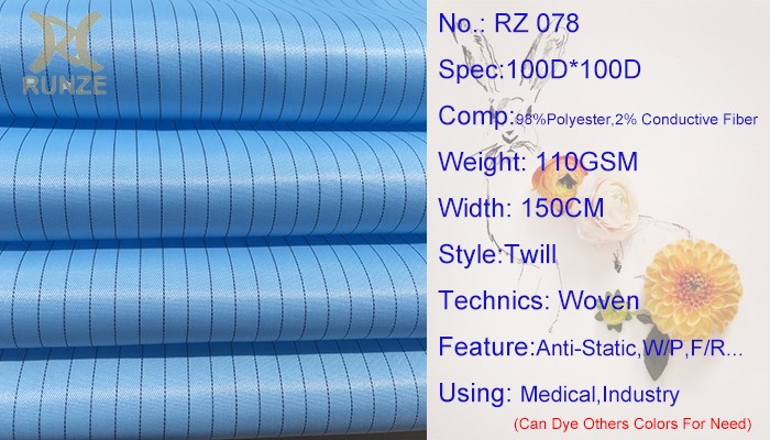 100D Polyester Twill Anti Static ESD Stripes Fabric for Clearing Room Overoll Material