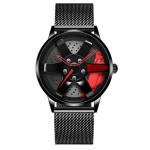 Racing Wheel Design Hollow Disc Watch Men's Alloy Strap Quartz Watch