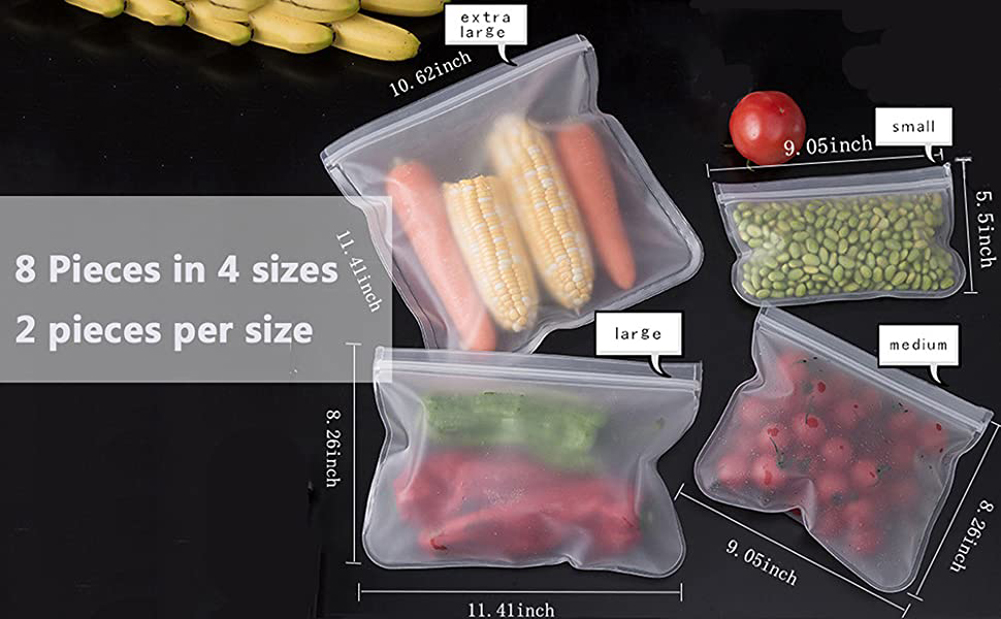 Reusable Leakproof Silicone Food Storage Bag with Zipper Top and Self Sealing Design