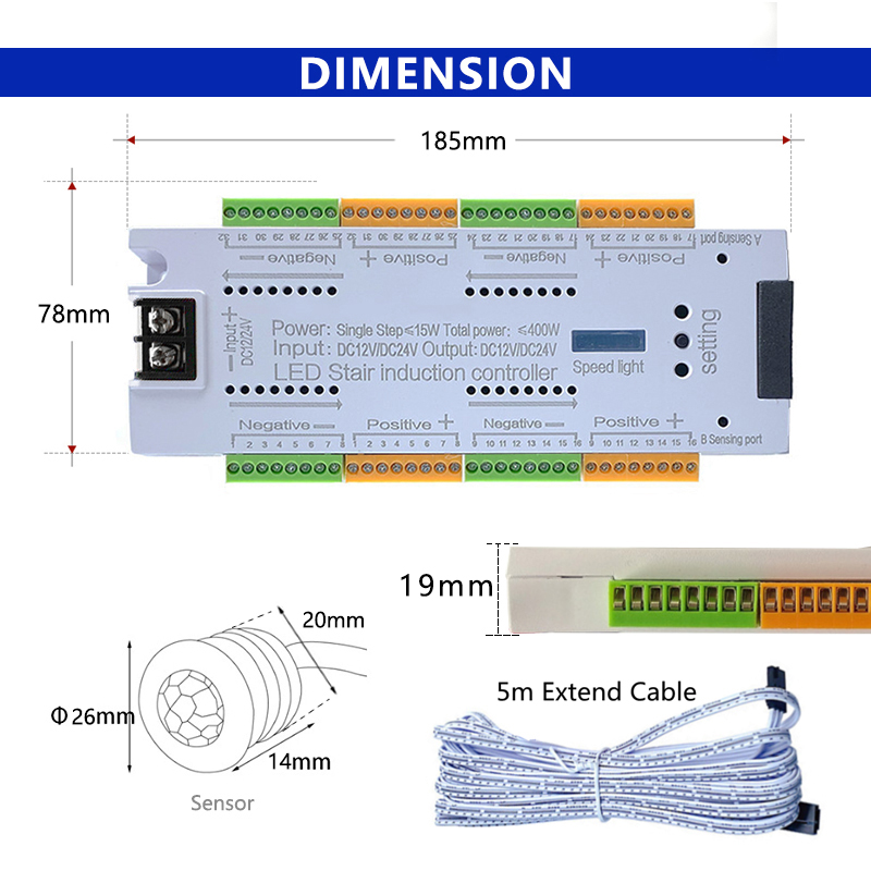 32 Channel Staircase LED Controller , PIR Motion Sensor Switch For Steps Strip Light