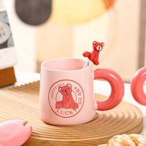 China Bear Ceramic Mug with Lid and Spoon 300ml USB Heating wholesale