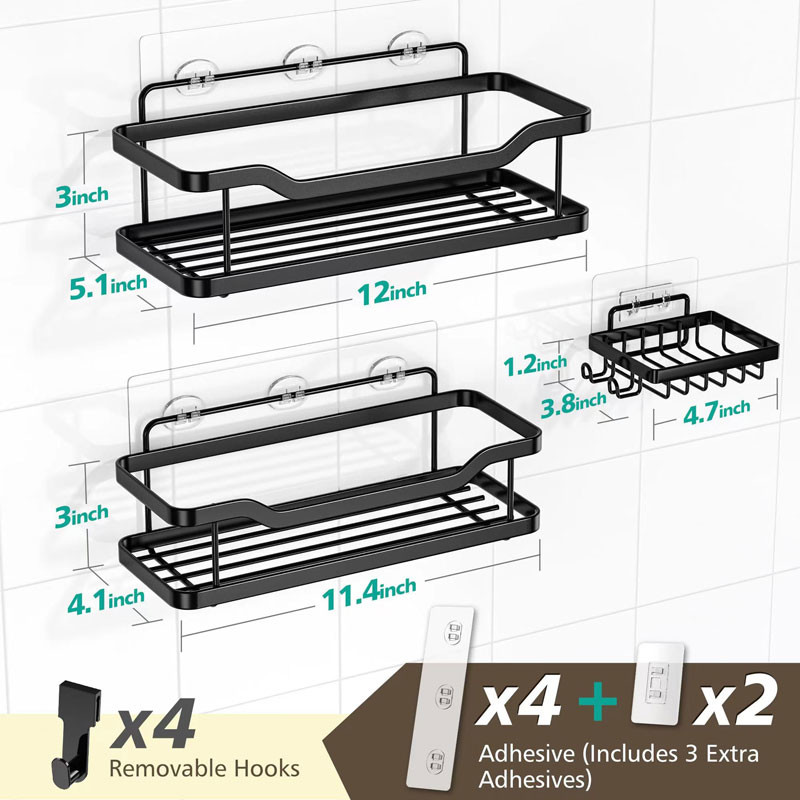 Rustproof No Drilling 3 Pack Stainless Steel Shower Caddy with Soap Holder for Kitchen and Bathroom