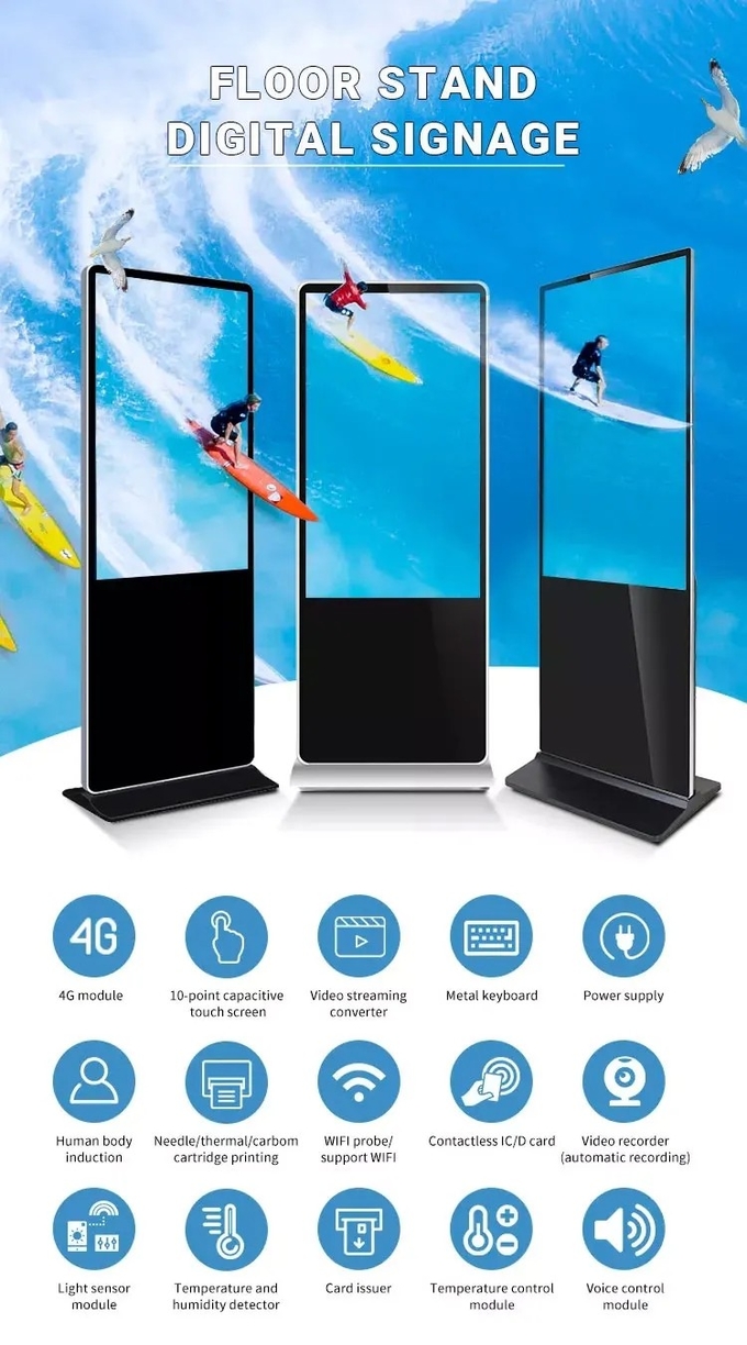 350cd/M2 Floor Standing Android Indoor Digital Display Screens 32/43/50/55/65