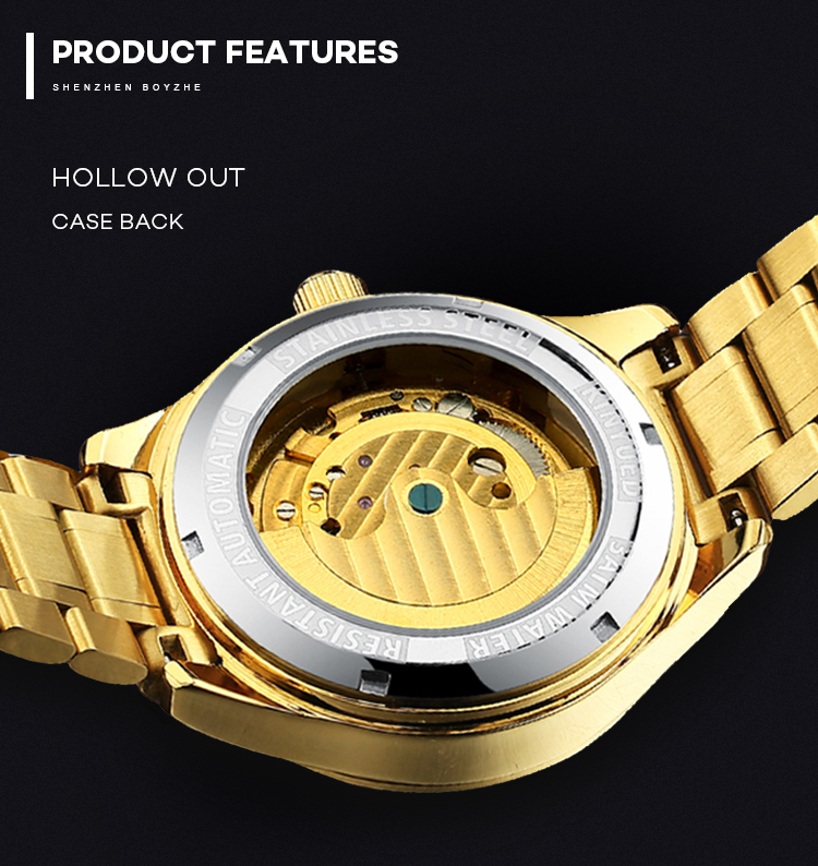 KINYUED popular stainless steel classical automatic luminous hands mens automatic skeleton watch