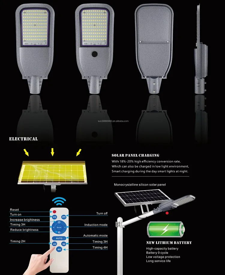 High Brightness Solar LED Street Light with 120 5050 LED Chips 60AH Battery and 80*160 Beam Angle