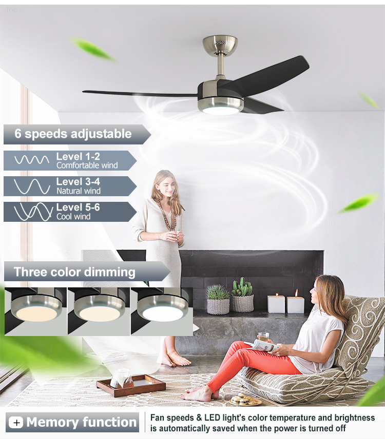 Home Office LED Ceiling Fan with Light Low Noise 3 Plastic Blades Tavan Pervanesi