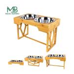 Adjustable Raised Bamboo Pet Feeder 100% Solid Bamboo Stand Dog Bowl