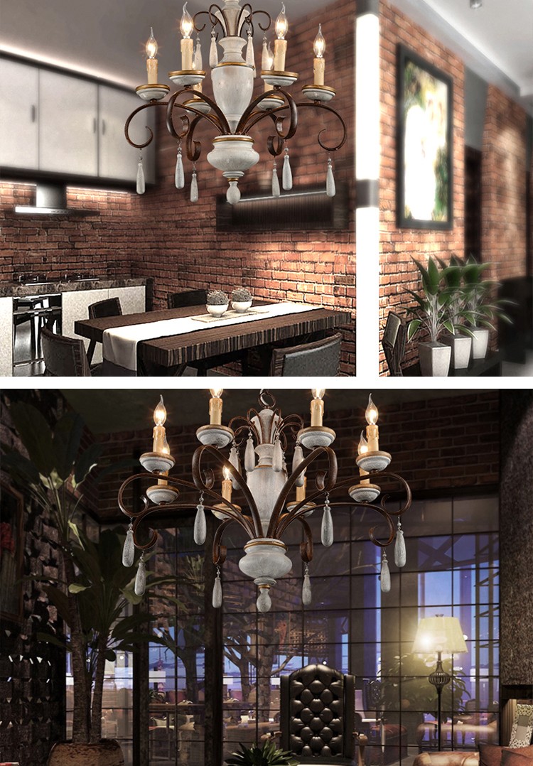 Antique Rustic wood and iron chandelier (WH-CI-29)