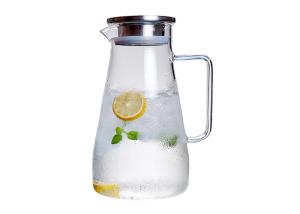 China 304 Stainless Steel Lid Clear Glass Water Pitcher , Hot Water Glass Pitcher wholesale