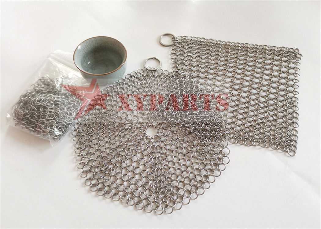 Ring Mesh Screen Type 4 Inch 304 Kitchen Stainless Steel Chain Mail Scrubber Cleaner