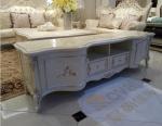 2000mm Classic French Furniture White TV Cabinet Beautiful Rose Carve Pattern