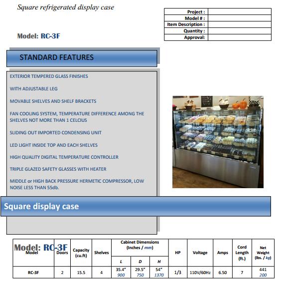 Single Temperature Cake Showcase Refrigerator Bakery Refrigeration 10 CU.FT