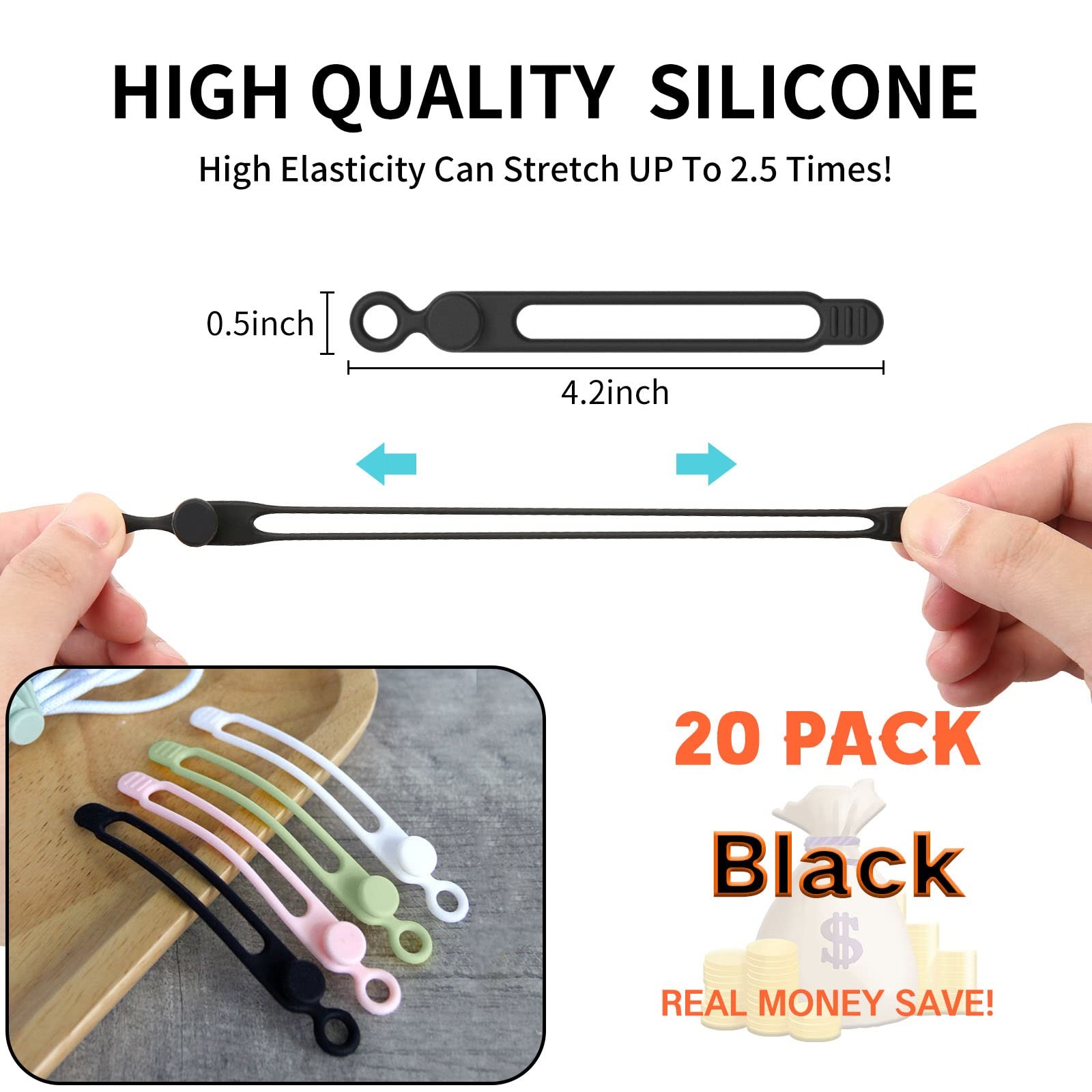 Silicone Cable Management Organizer Multipurpose Elastic Cord Organizer For Bundling And Fastening Cable Cords Wire Tie