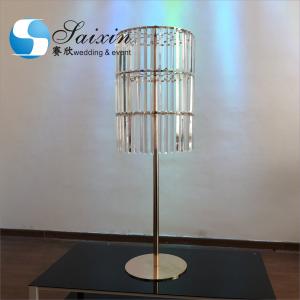 China Wedding Gold Metal Stands For Centerpieces Cylinder With Long Crystal 130cm wholesale